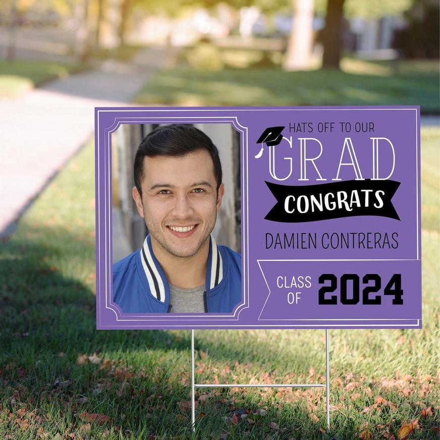 Custom Purple Graduation Photo Yard Sign 